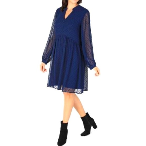 SANDRA DARREN Long Sleeve Plus Size Navy Loose Dress - Picture 1 of 10